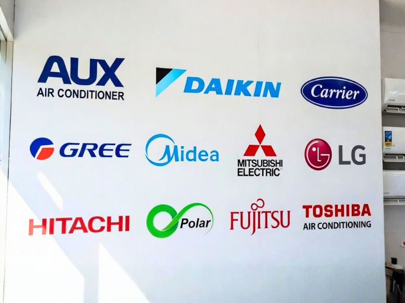 ZENTX által ajánlott és szerelt klíma márkák logói: Daikin, Mitsubishi, Gree, LG és további megbízható gyártók.